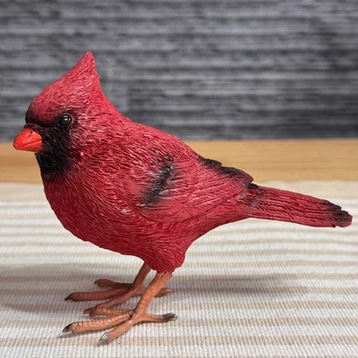 Handmade Red Cardinal Bird Figurine Realistic Painted Woodland Wildlife Decor - Image 1 of 2