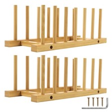 2 Pack Wooden Dish Rack Holder - Plate Organizer for Cabinet Dishes Pots Lid ...