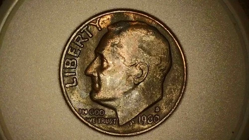 1980 D Roosevelt Dime Error Black Beauty Duo (Patina and Copper) FINE RARE COIN