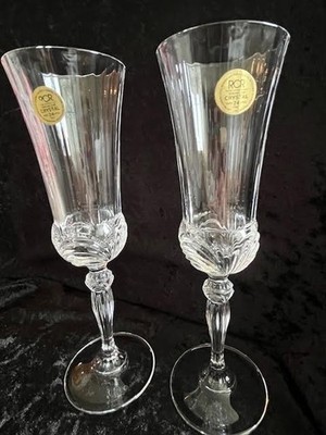 Royal Crystal Rock Italy Champagne Flutes Genuine 24% Lead Crystal (2) 