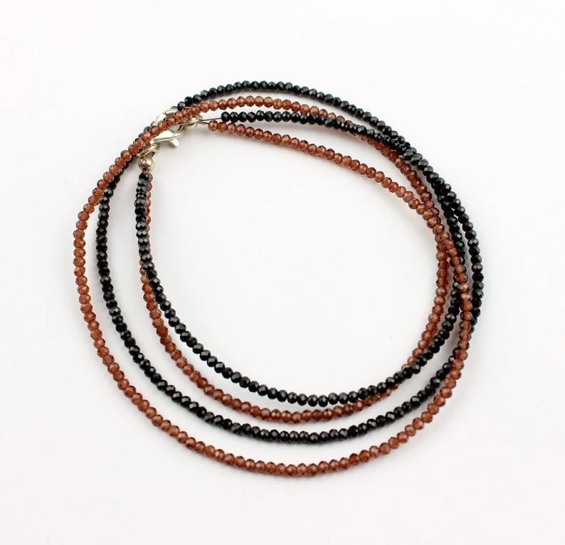 Collares en capas de granate y espinela facetados redondos 2 piedras preciosas con cuentas 2 hilos 18" Foto 2 de 4