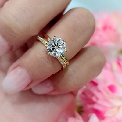 Feiner 14k Gelbgold Diamant Ring Set 1,71 Karat IGI Lab Grown Rundschliff E F...