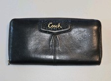 Coach Signature Black Tri Fold Zip Around Wallet   Accordian Clutch   8"L
