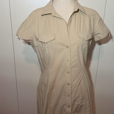 Tommy Hilfiger Beige Solid 100 Cotton Collared Button Shirt Midi Dress L