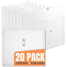 Poly Envelopes Expandable Plastic Clear Envelope with Button & String Closure...