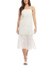 Karen Kane IVORY Women's Cotton Eyelet MIDI Dress, US X-Large