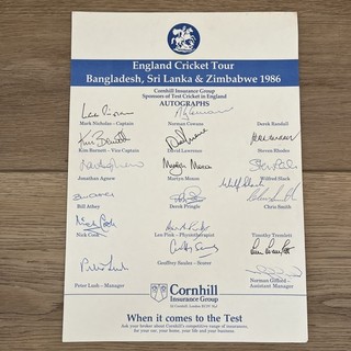 England 1987 Sri Lanka Zimbabwe Tour Official Autograph Sheet Signed x 18