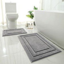 2 Piece Grey Microfiber Bathroom Rugs Set 20x32 16x24 inch Non Slip Bath Mat