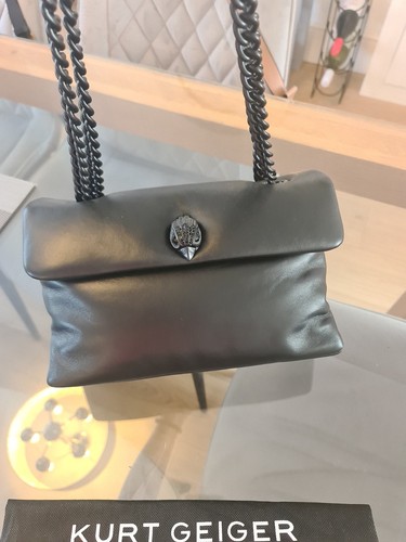 Kurt Geiger Black Leather Kew Crossbody Shoulder All Black Chain Eagle Head - Picture 5 of 20