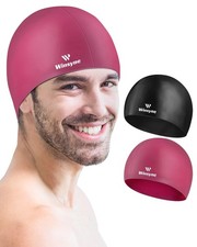 Silicone Swim Cap 2 Pack with Ear Plugs Nose Clip for Men Women Long Hair