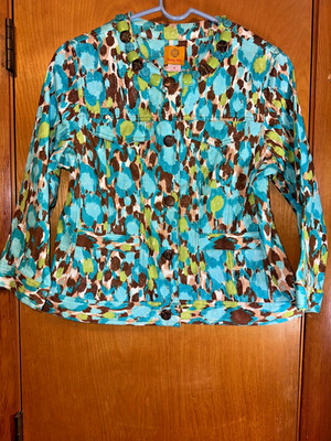 Ruby Road Jacket Brown Blue Green Snap Up Size 6 Casual Dress Blazer