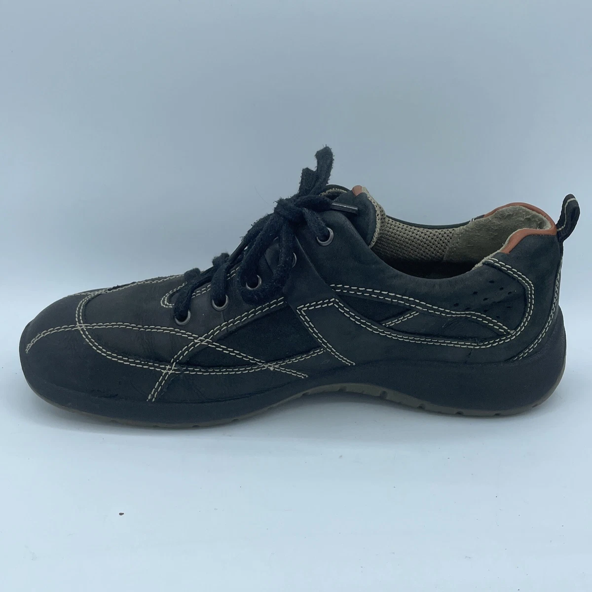 Ecco Walkathon Casual Black Nubuck Leather Lace Up Oxford Mens Size EU 40 US 6.5