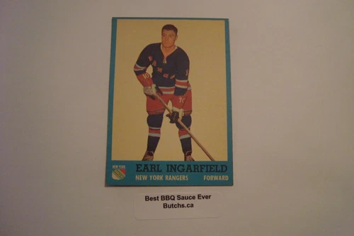 1962 63 Topps Hockey  #51 Earl Ingerfield Card New York Rangers Crease Free