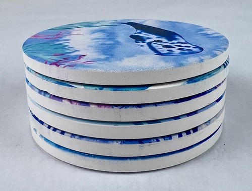 Piedra Absorbente Vibrante Mar Océano Vida Costera Tema 6 Posavasos Base de Corcho - Imagen 8 de 10