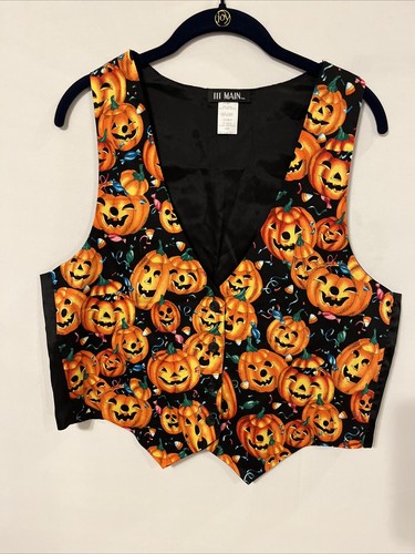 Vtg Halloween Pumpkin Vest 111 Main Pumpkins Trick Or Treat Candy Corn Costume L - Picture 6 of 10