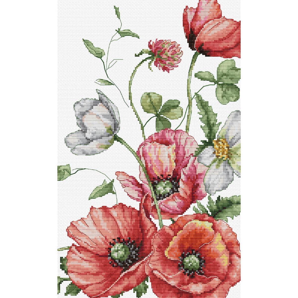 Luca-S counted cross stitch kit ""The Field Poppies"", 20x32cm, DIY