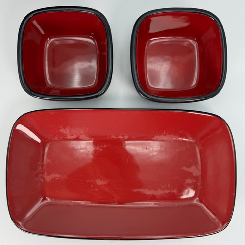 2 cuencos de postre Corningware Hearthstone chile rojo negro con plato para servir - Imagen 3 de 10