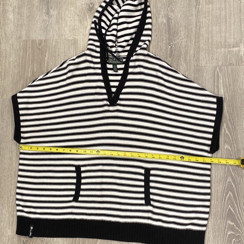 L-RL RALPH LAUREN ACTIVE White Black Stripe Cotton Women's Hooded Sweater Size L - Picture 6 of 6