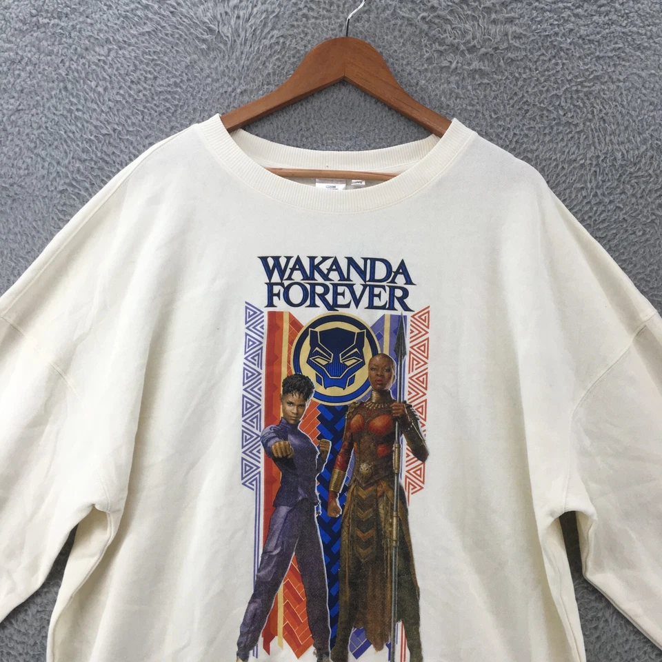 Moletom Marvel Black Panther Wakanda Forever Gráfico Feminino Bege Grande NOVO - Imagem 2 de 4