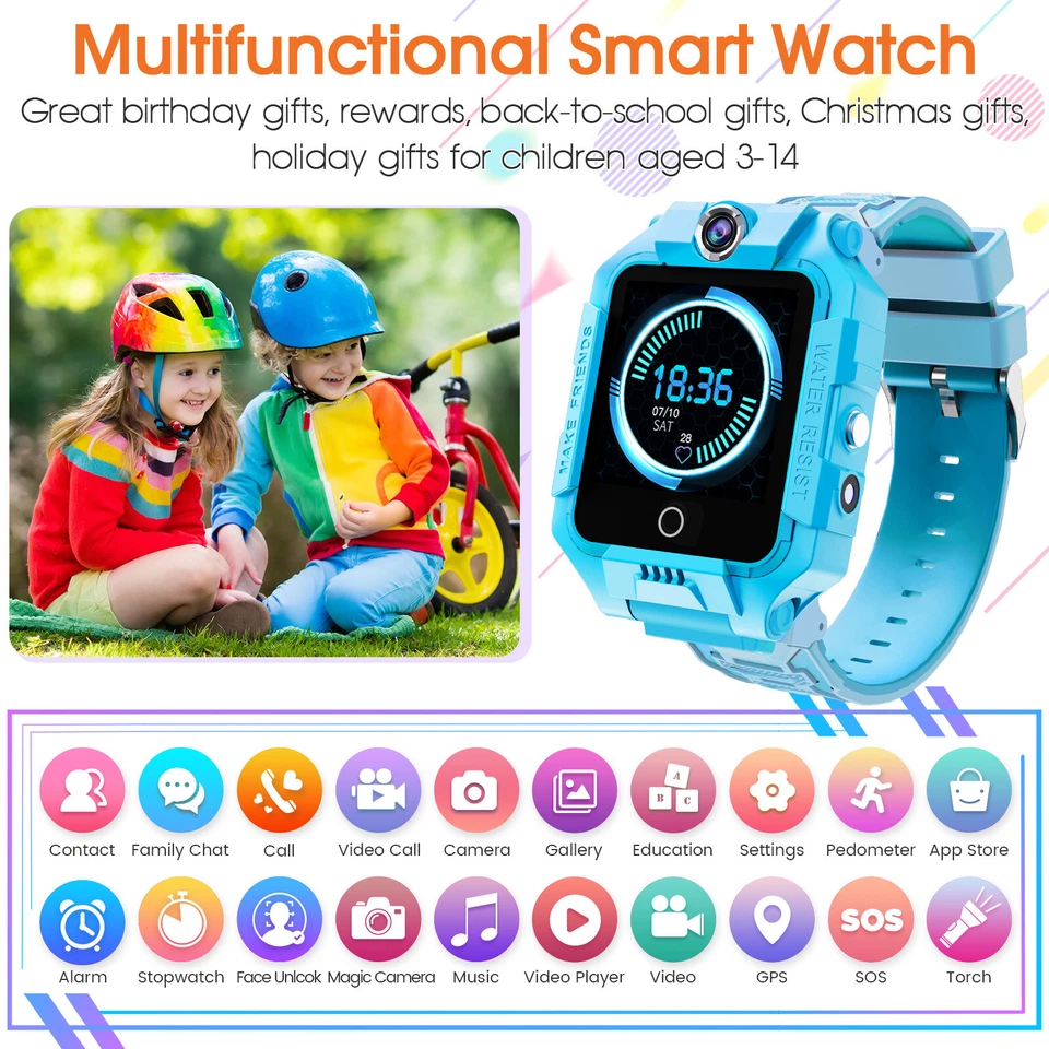 Kids SmartWatch Phone Watch with Camera GPS Tracker Video Call Torch Pedometer - Image 3 of 4