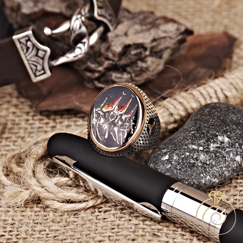 Silver Mens Heraldic Statement Ring Unique Turkish Ottoman Empire