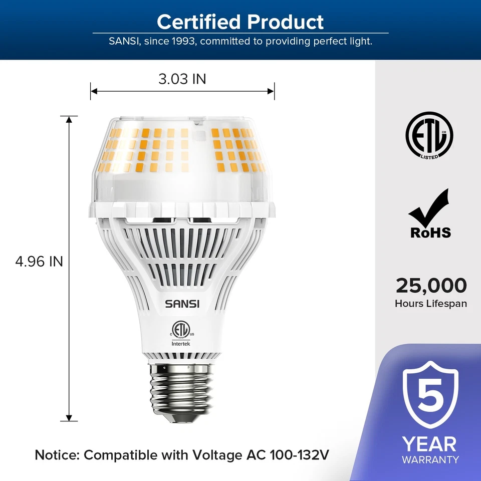 2Pcs 200W Equivalent LED Light Bulb A21 Soft White 3000K E26 22-Year Lifetime - Image 2 of 4
