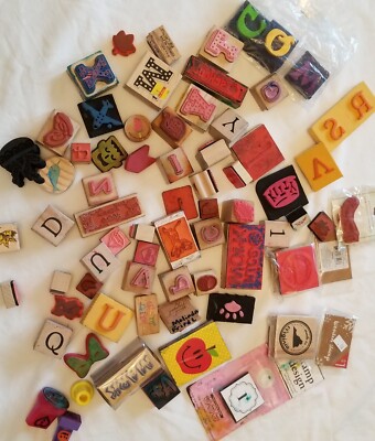 Rubber Stamp Lot, Miscellaneous Wood, Foam Pieces, Some NIP, Teacher's Aid