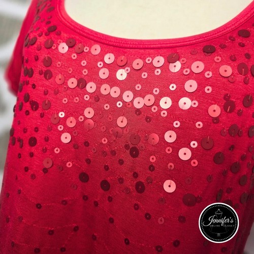 Relativity Red Sequin Scoop Neck Short Sleeve Knit Top Size PL - Picture 4 of 8