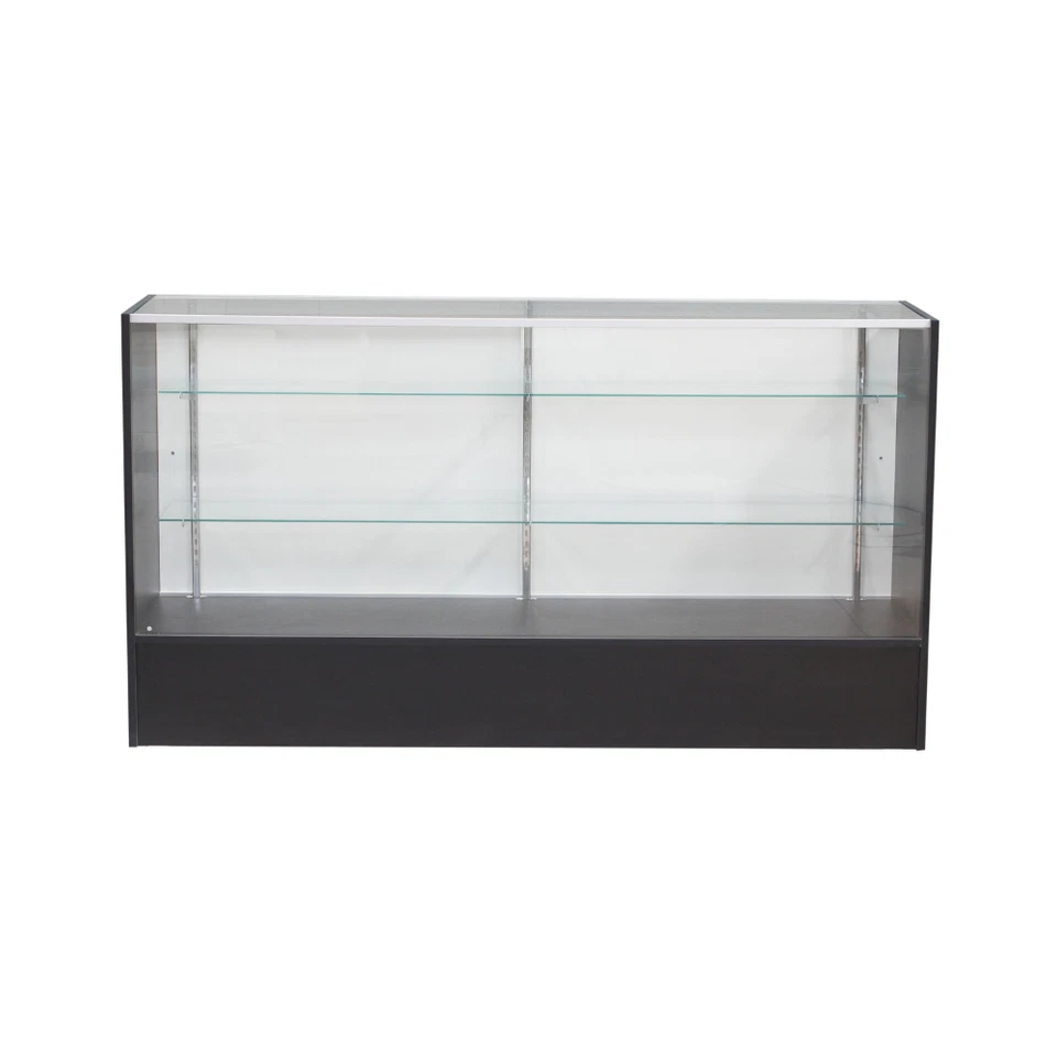 Vitrina de vidrio de 70 pulgadas de visión completa de madera negra con estantes ajustables Foto 2 de 4