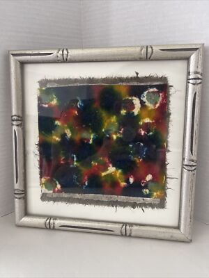 Abstract Painting Liquid Swipe Pour Original Matted Framed Art 10x10 
