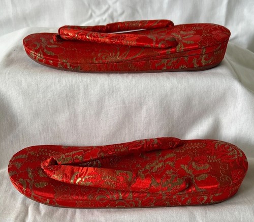 Japanese Vintage Geisha Slippers Zori Shoe Kimono Sandals Tabis Socks 10" Ladies - Picture 2 of 18