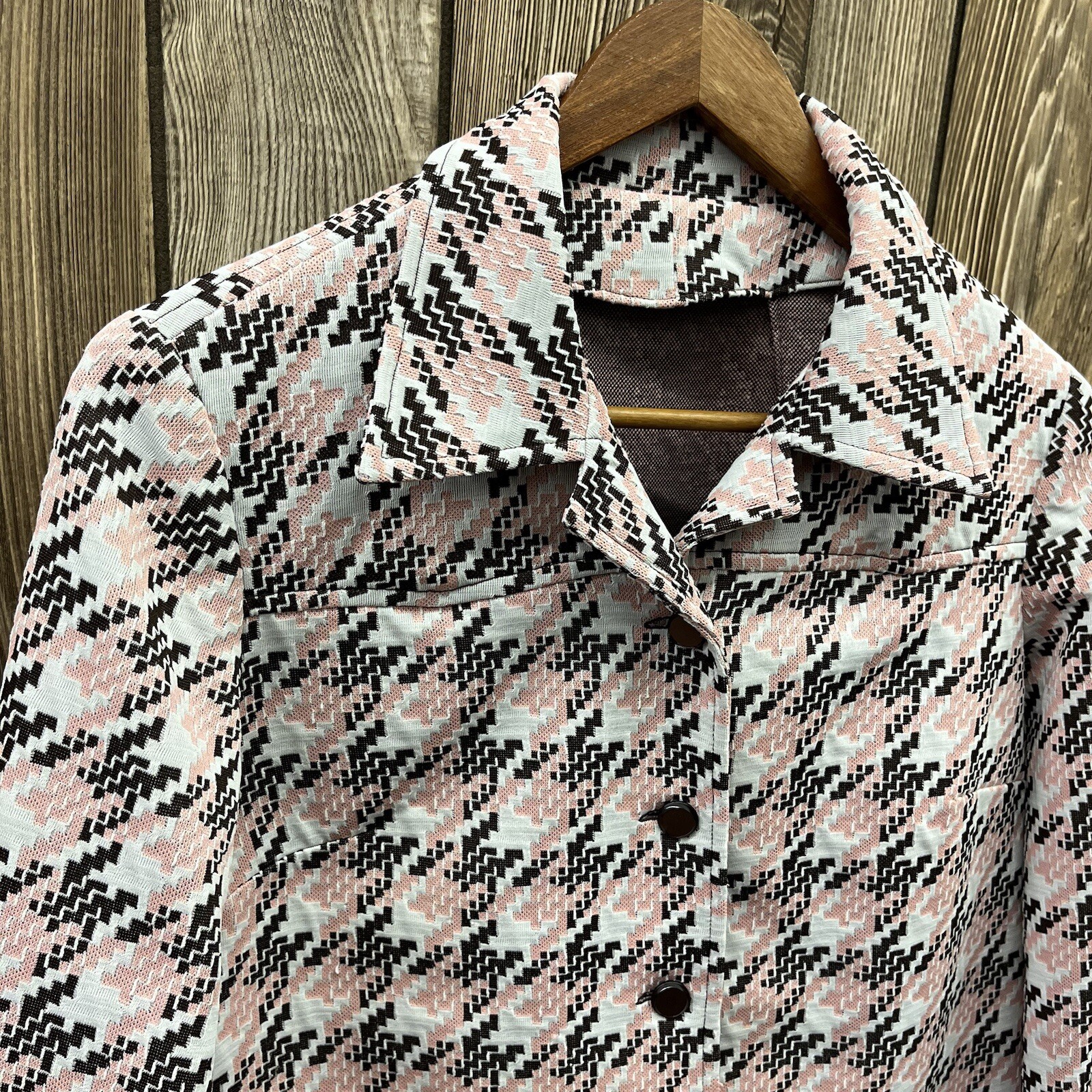 70s Vintage Geometric Pattern Button Front Oversh… - image 7