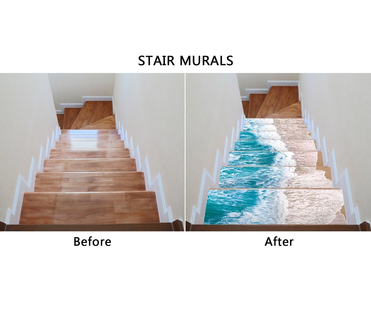 Sticker Mural Escalier 3D Ocean Art N769 - Papier Peint Vinyle Décoratif Romy