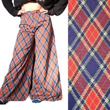 VTG 70s Plaid Wide Leg Trousers Pants High Waist Mega Flare Christmas Red Sz 8