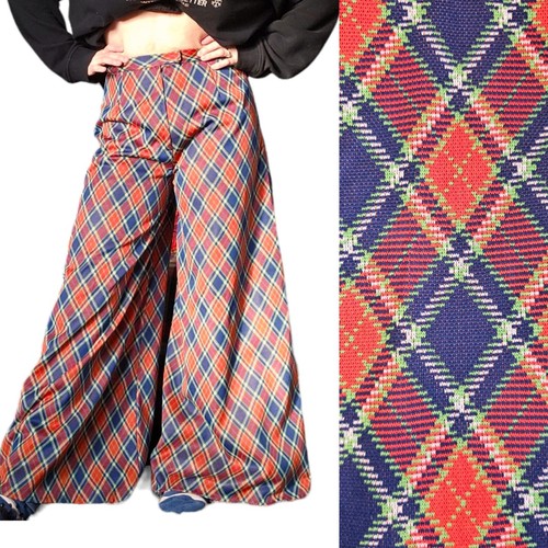 VTG 70s Plaid Wide Leg Trousers Pants High Waist Mega Flare Christmas Red Sz 8 - Image 1