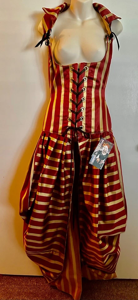 Espartilho Damsel in this Dress Queenie vermelho e dourado novo com etiquetas tamanho 26. VENDA! - Imagem 3 de 4