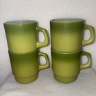 4 VTG Anchor Hocking Fire-King Stackable Mugs Shaded Darker Green Ombre Tops — photo 1