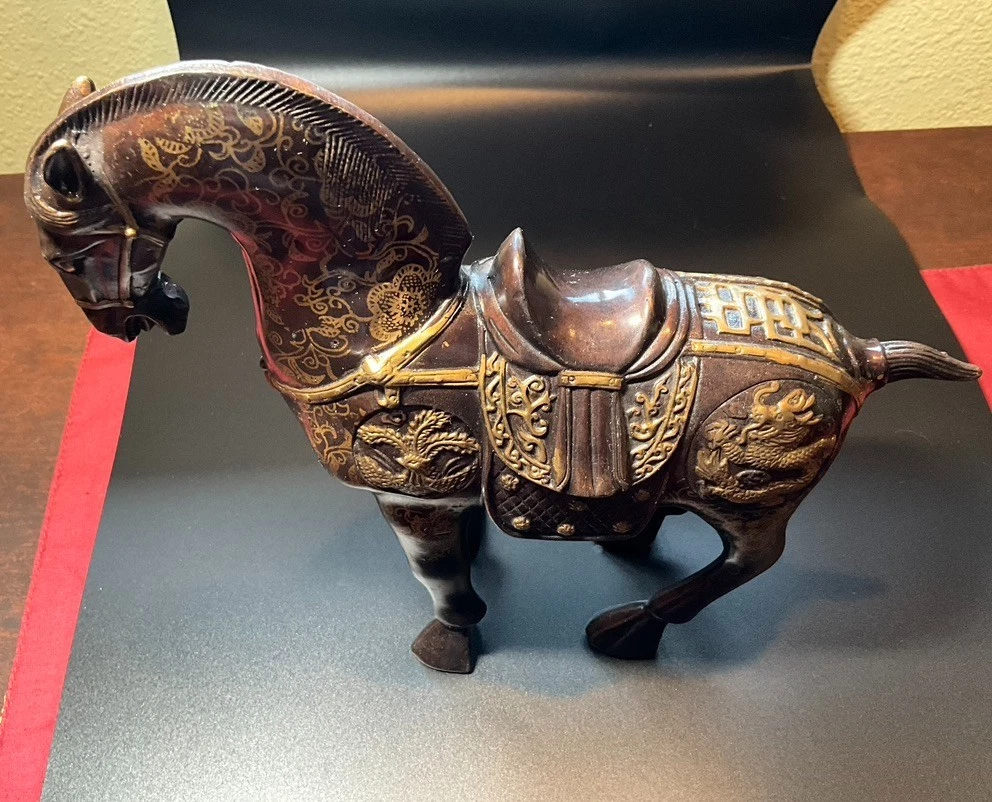 马中国风青铜雕像、雕像| eBay