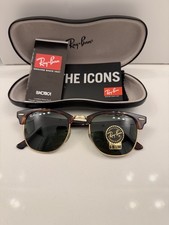 Used Ray-Ban RB3016 Clubmaster Brown Tortoise Frame Glass Green Lens 51mm