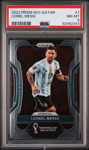 2022 Panini Prizm World Cup Qatar Lionel Messi Base Prizm PSA 8 NM-MT #7 Low Pop