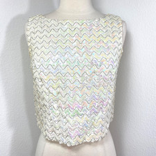 Vintage White Sequin Crop Cocktail Tank Top Med