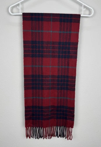 Foulard vintage Christian Dior cachemire acrylique rouge noir tartan plaid frange hiver