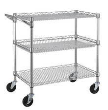 3 Tier Heavy Duty Utility Rolling Wire Cart w/Handle Steel Wheels NSF