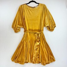 Umgee Mustard Velvet Mini Dress Medium M Batwing Sleeve Boho Tunic Smock Party
