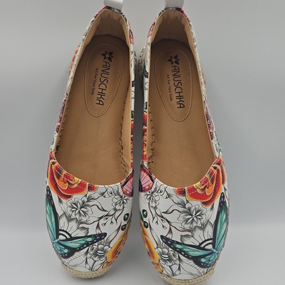 Anushka Espadrilles Shoes Size 9 Floral Butterfly Print Leather New W/O Box