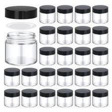 24 Pack 2 Oz Glass Jars with Lids Small Glass Cosmetic Containers with Black Lid