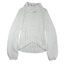 Free People Sweetheart Chunky Knit Sweater Mock Neck Slouchy White Cotton XS