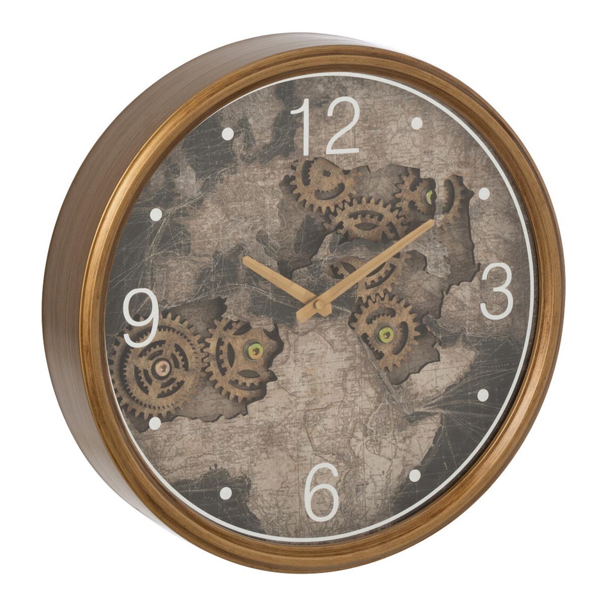 Horloge murale carte Europe 39cm dorée en métal design moderne