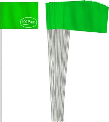 Anley Stake Flags 4''x 5''Vinyl Marking Flags with 15 inches Steel Pole 100 Pcs
