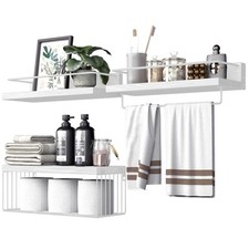 Bathroom Shelves Over Toilet for Wall, Floating Shelves with Storage Basket P...